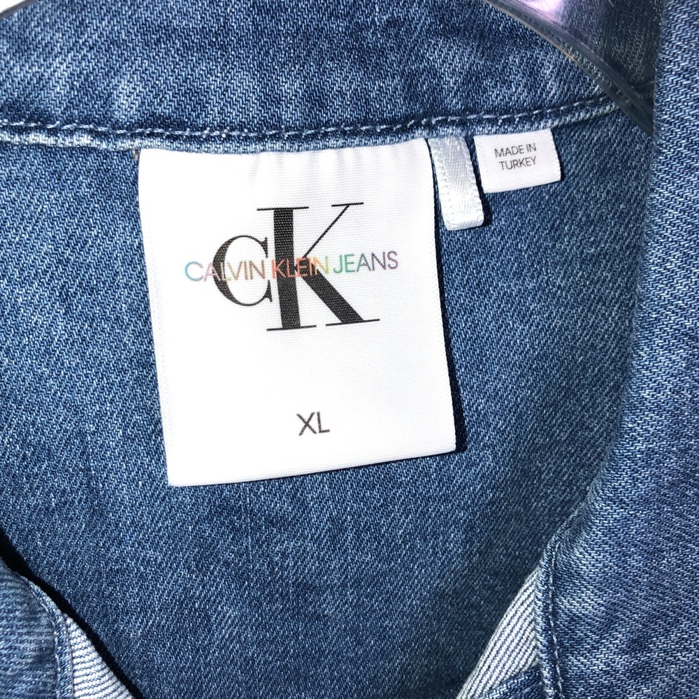 Calvin Klein Blue Denim Embroidered Vest Size XL - Picture 2 of 14